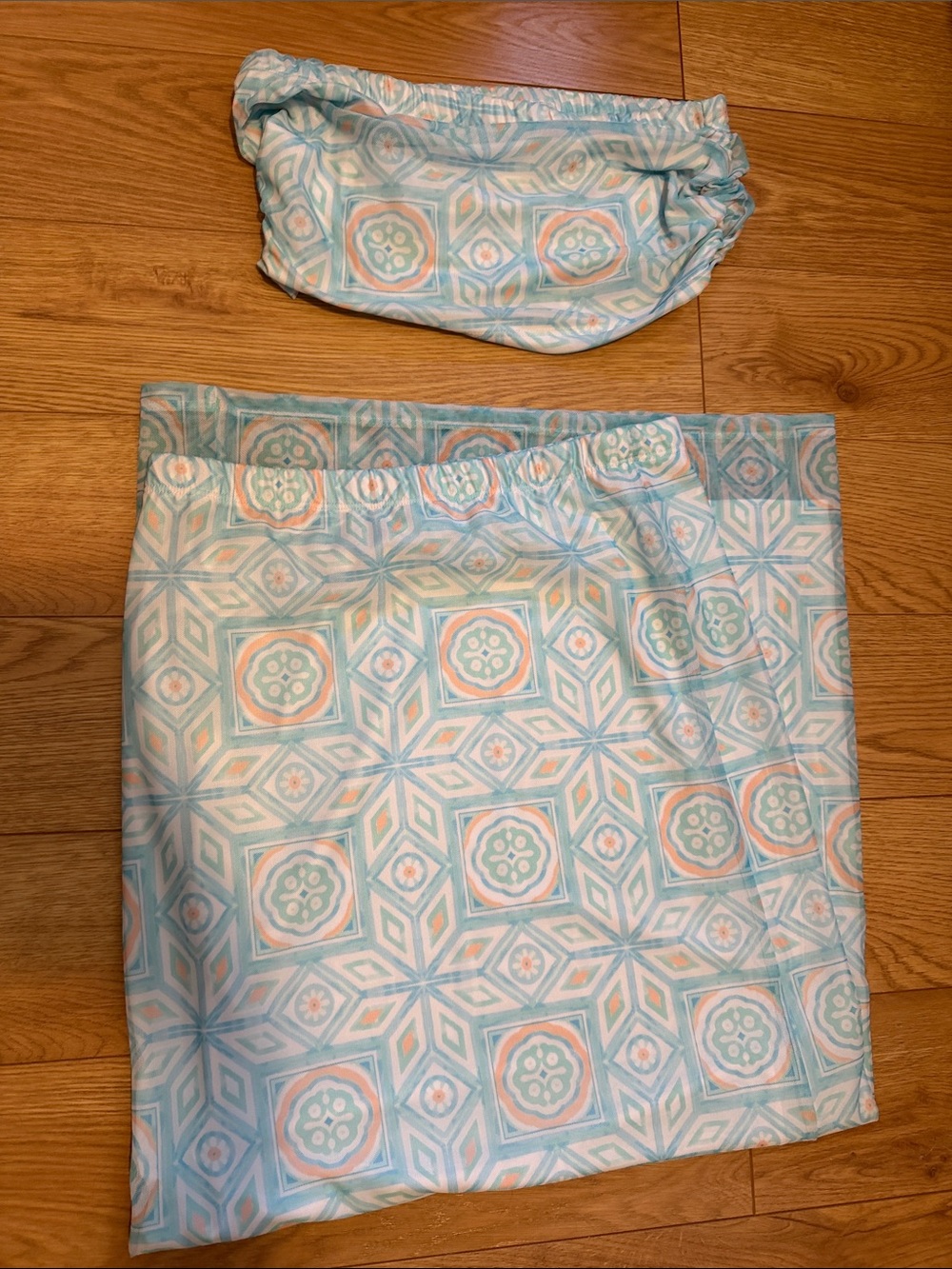 Kenny Flowers Aqua and Peach Tile-Pattern Pencil Skirt with Matching Bandeau top